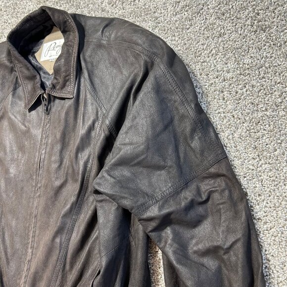 Remy Mens Black Leather Jacket Size 44 USA Made Zip Front Pockets & Elastic Wais - Picture 3 of 13